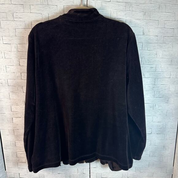 Zenergy by Chico’s velvet jacket, dark brown, gold & silver sequence zip front - Picture 3 of 10